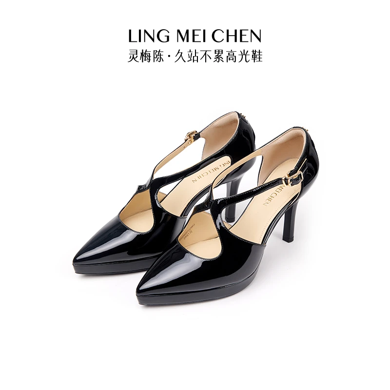 【交叉妙高】小牛皮春夏款灵梅陈气质百搭镂空防水台高跟鞋