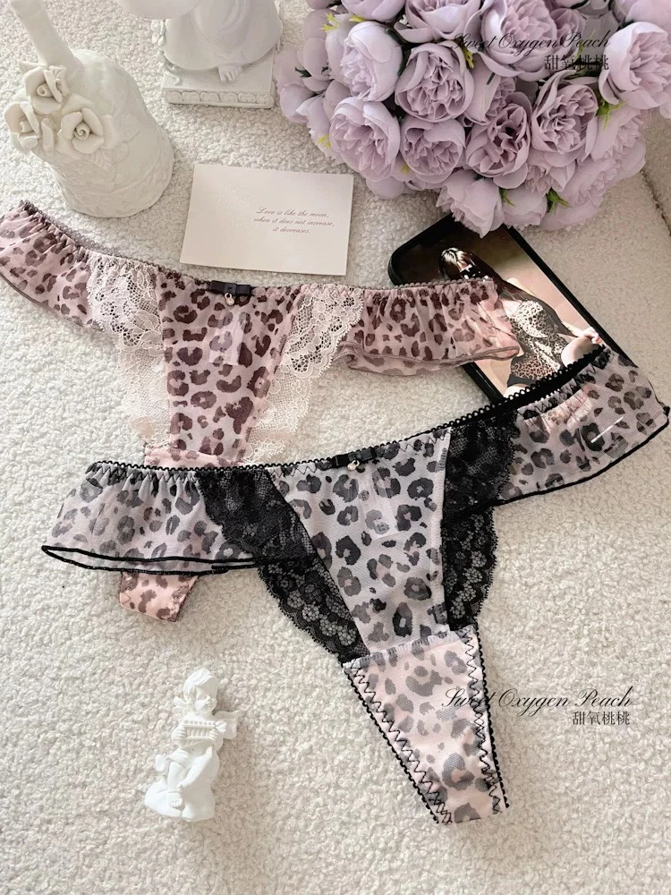 花豹纹印花网纱法式辣妹风女士内裤