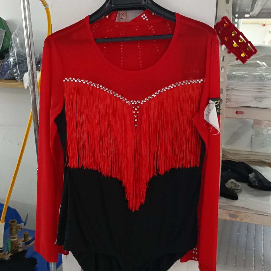 高端烫钻流苏女士广场舞舞蹈上衣时尚设计拉丁舞