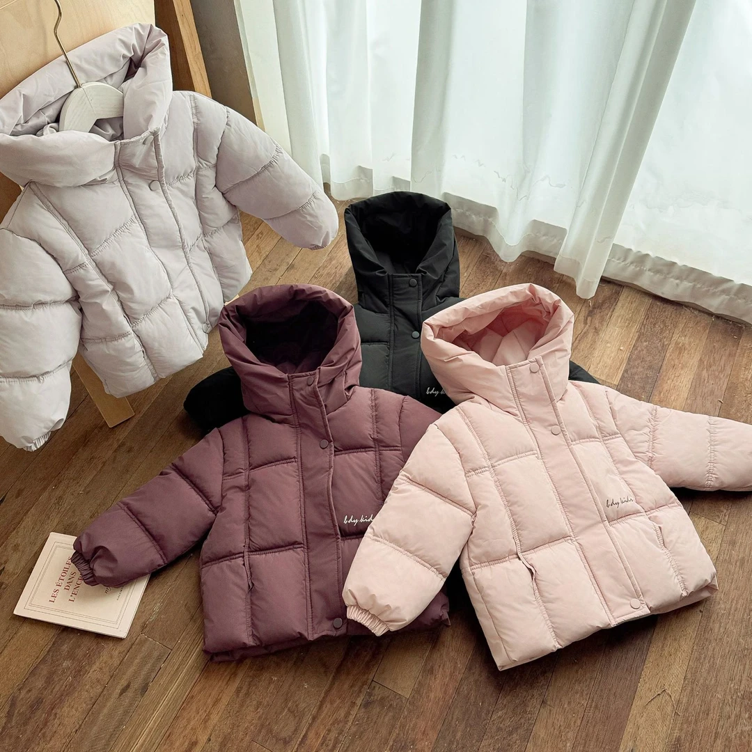 【沫沫家】冬季新款儿童韩版棉服连帽男女纯色简约外套中大童上衣