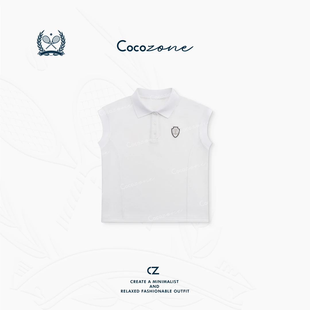 COCO ZONE 刘一一 经典polo领美式精致绣标无袖T恤 CD2A1436
