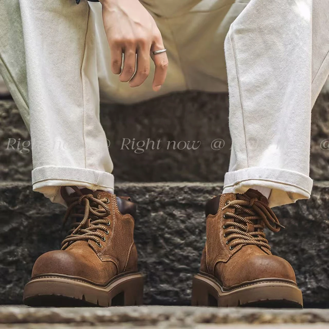 马丁靴男款英伦风复古翻毛皮厚底高帮鞋2025秋冬新款工装大头短靴