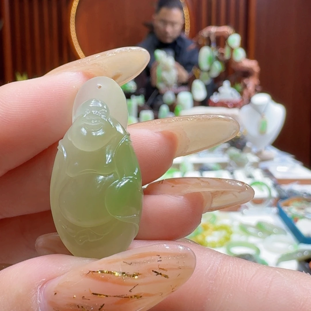 和田玉翠青玻璃底高冰弥勒佛未镶嵌