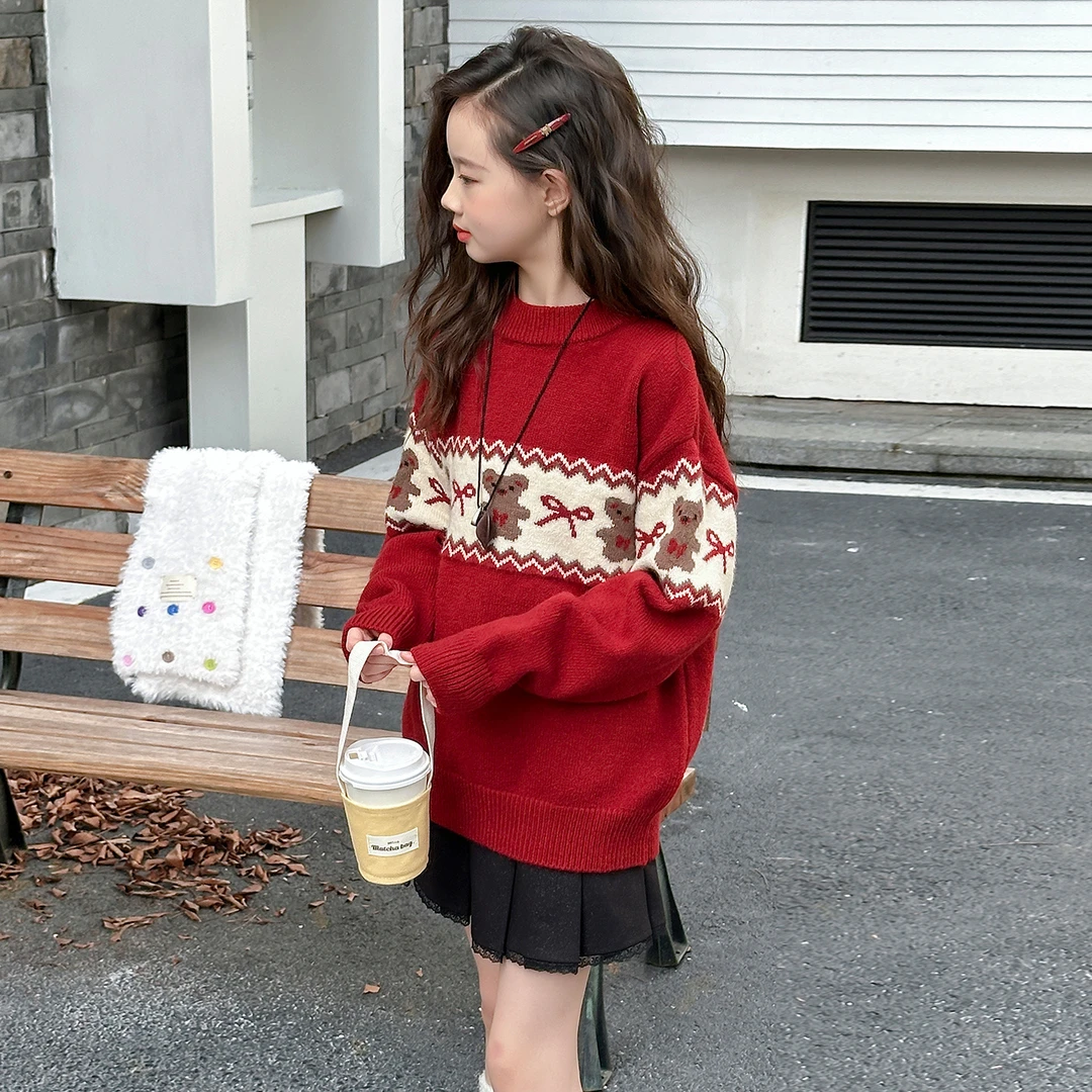 女童毛衣秋冬款2025新款6-12岁洋气儿童加厚针织衫冬季打底衫线衣