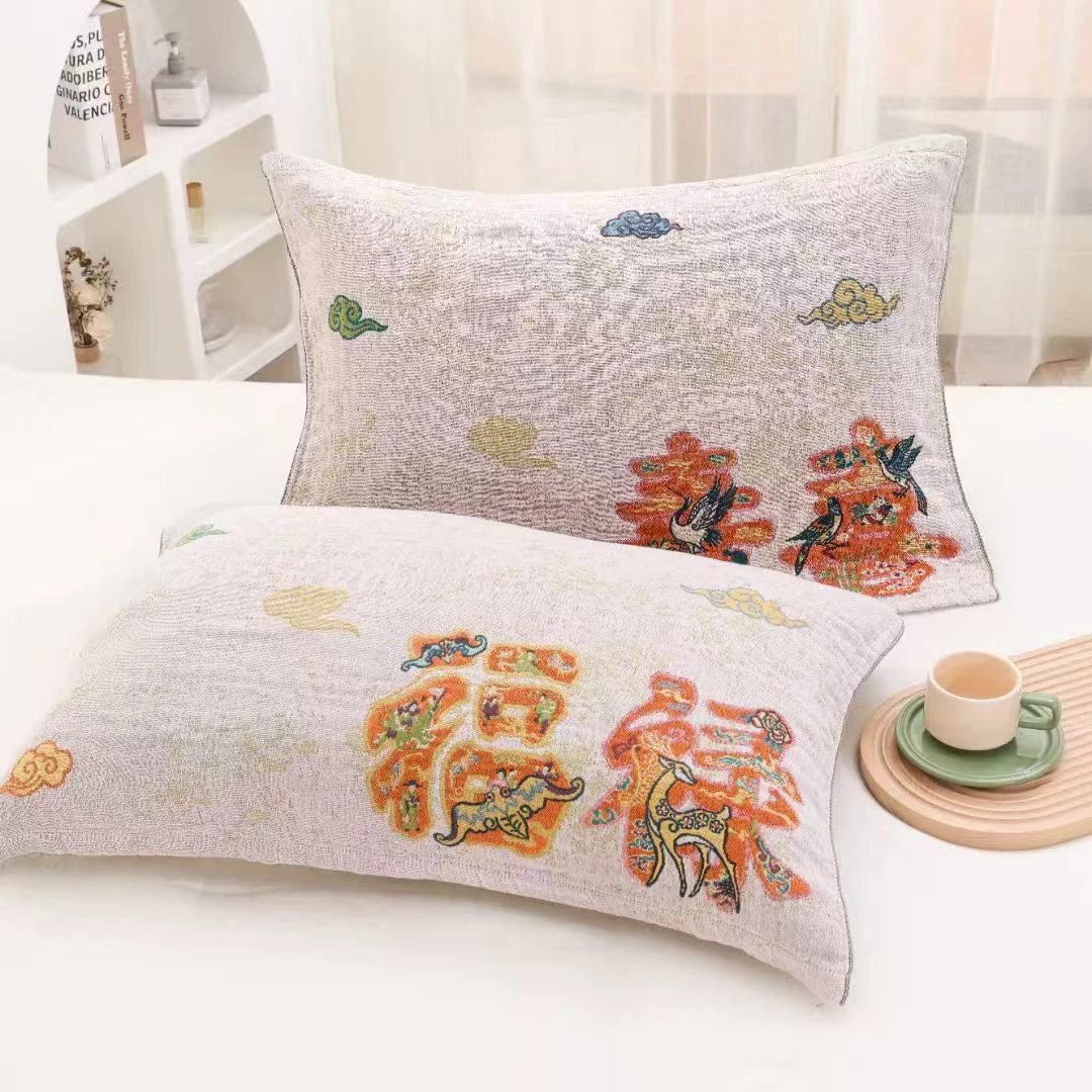 [福禄寿喜枕巾]纱布枕巾一对装52*76cm