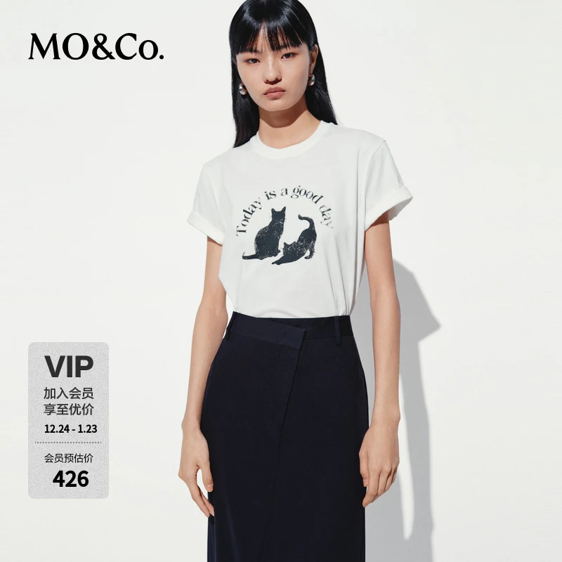 MOCO短袖T恤2025夏新品5A抗菌防螨棉质萌宠印花宽松MBE2TEE035