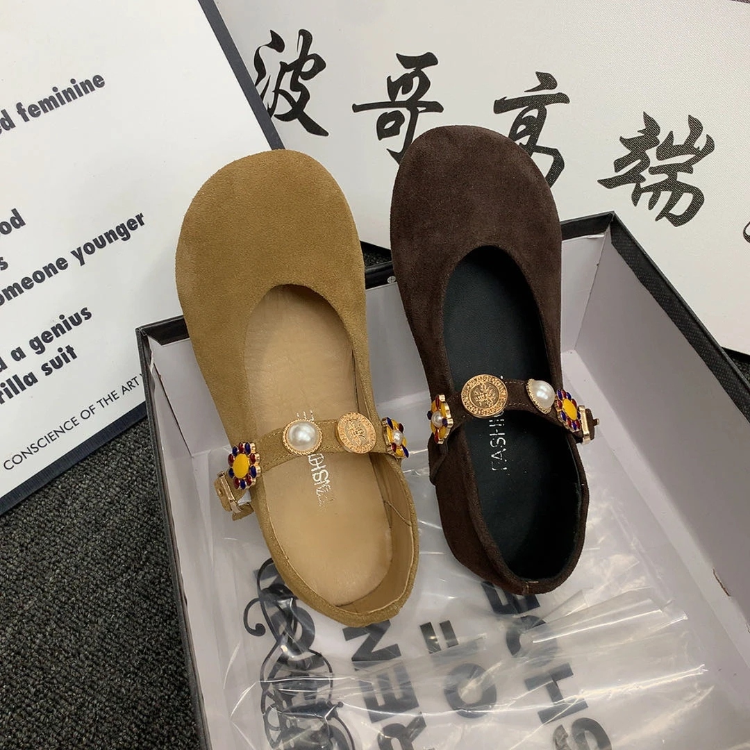 大金波哥潮鞋40-43码韩版时尚复古百搭平底牛反绒皮玛丽珍瓢鞋