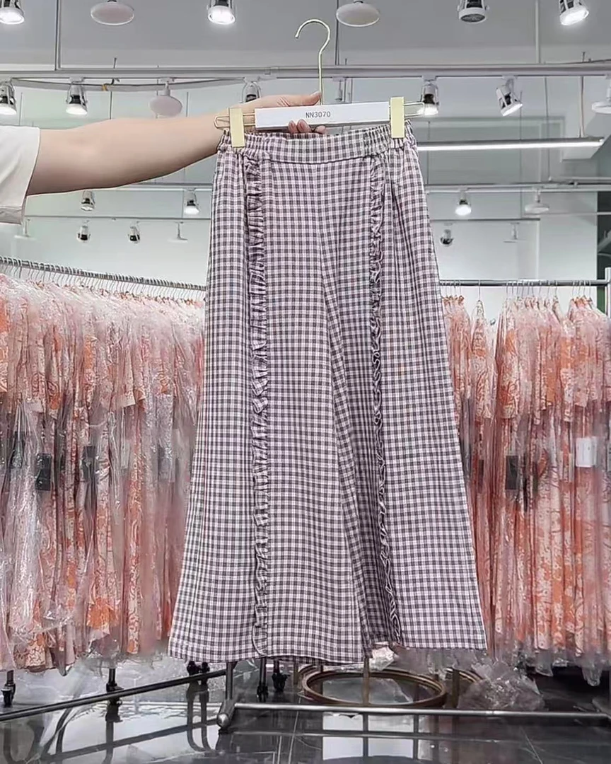 【OE家】NN3070-时尚女装设计感休闲裤格子韩版气质气质显瘦显瘦
