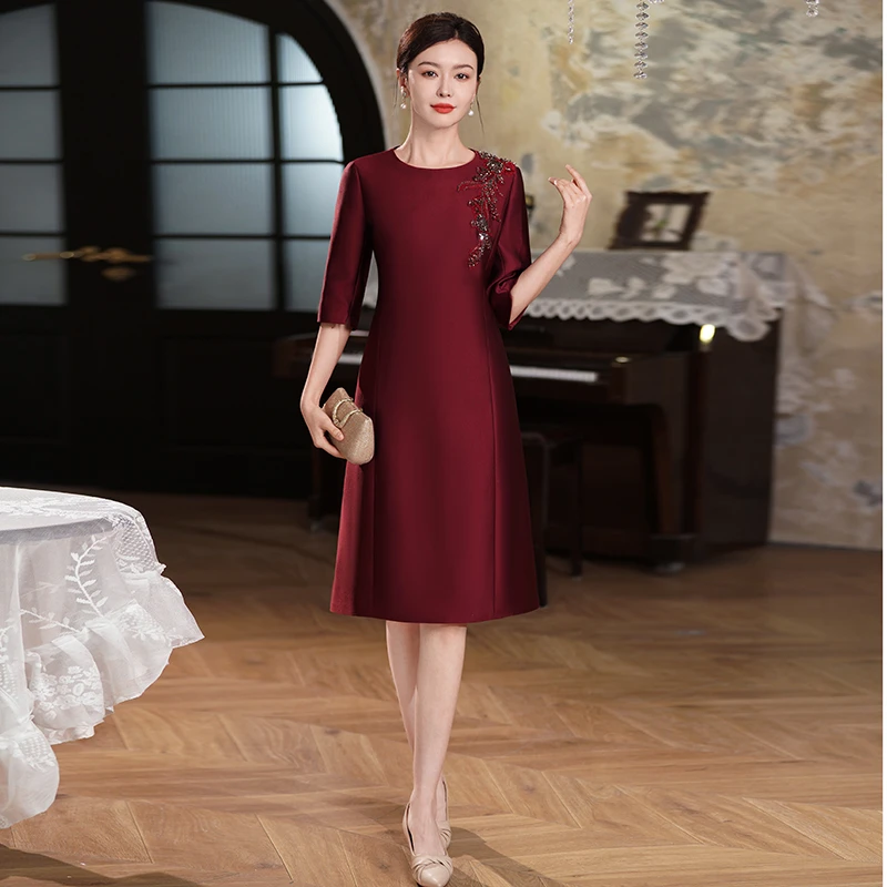喜婆婆礼服高贵新款春秋婚宴晚礼服气质小个子婚礼妈妈连衣裙洋气