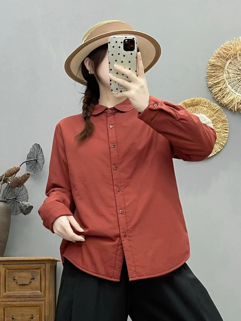 100%棉 夹棉小圆领宽松棉衬衫可单穿可内搭百搭保暖不缩水