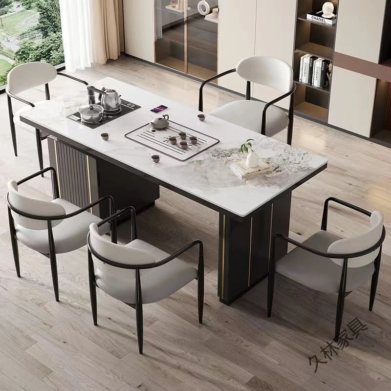 现代简约轻奢岩板茶桌椅组合家用办公室茶台一体式烧水阳台泡茶桌