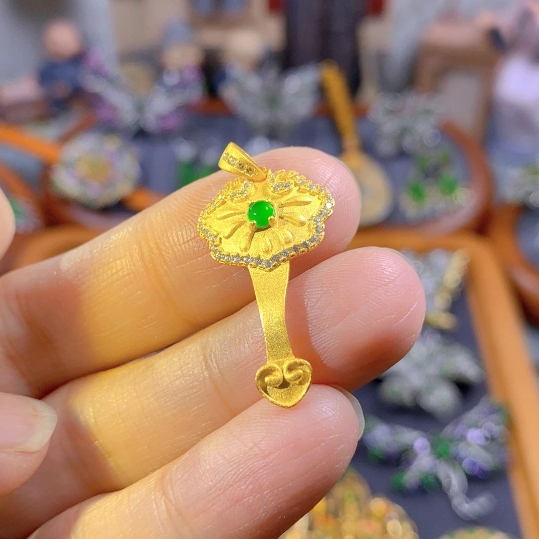 吊坠(不含链)银S925镶嵌翡翠