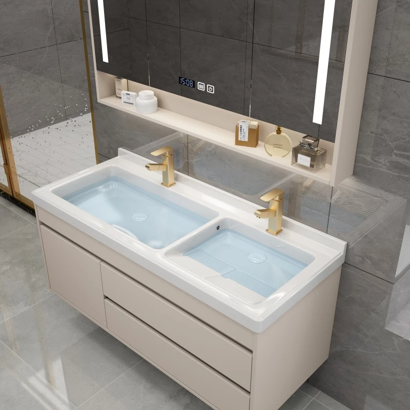 加深陶瓷一体盆双盆带搓板浴室柜组合卫浴套装洗漱洗手台盆柜组合