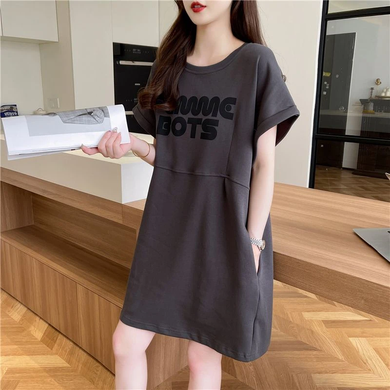 纯棉高品质宽松显瘦T恤裙女夏季新款韩版大码女装胖mm遮肉连衣裙