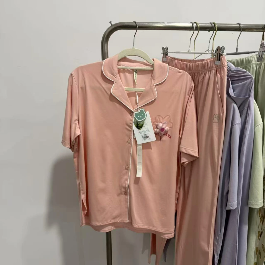 6C5210女士纯色套装短袖长裤夏季休闲时尚舒适家居套装