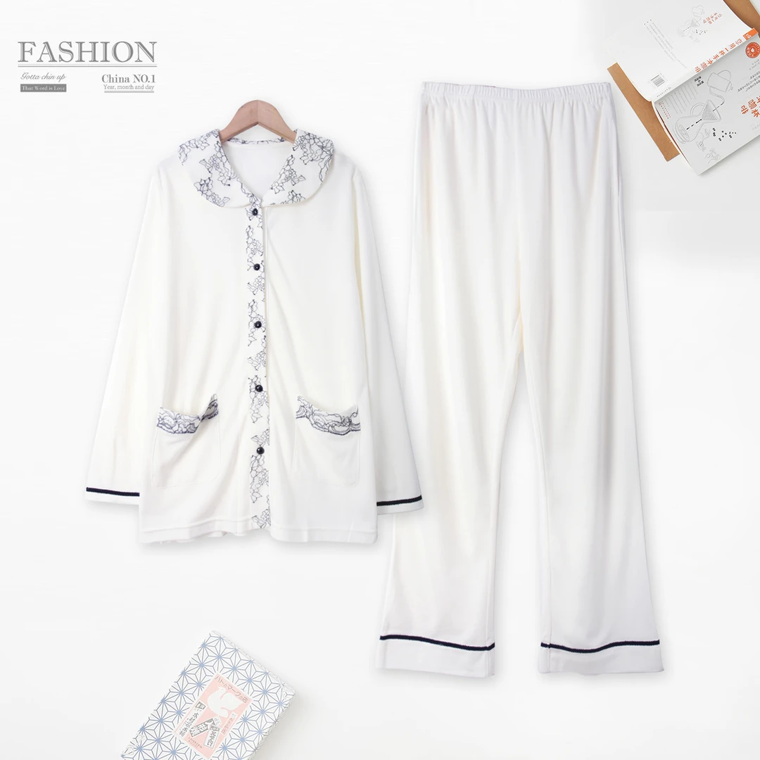 HH936 春季女镂空单排扣家居服套装长袖长裤 宽松显瘦 舒适宽松