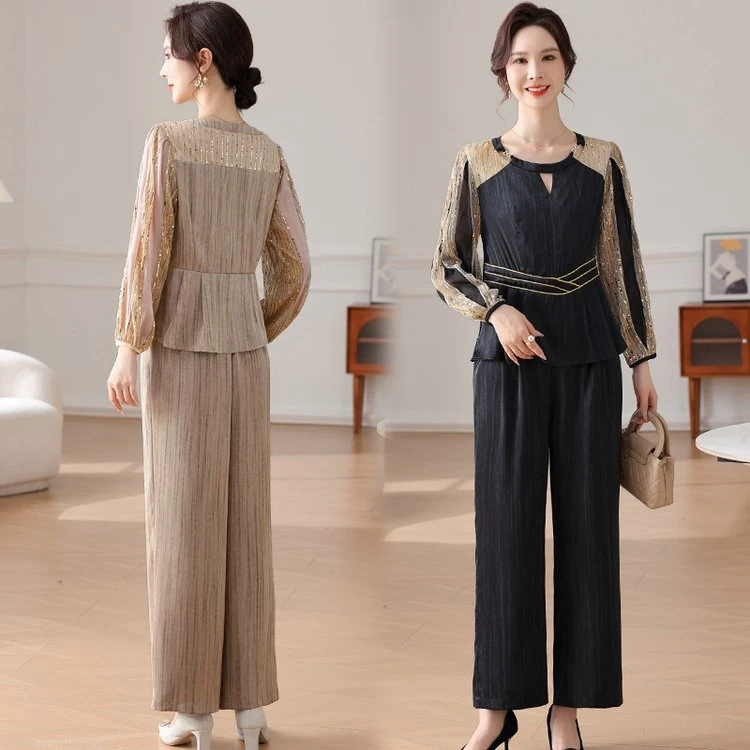 高级金丝缎气质名媛时尚俩件套2025春秋新款上衣裤子高端档次套装