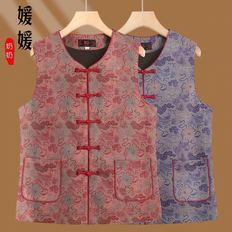 2025春季新款新中式国风妈妈马甲女宽松显瘦百搭提花叠穿外套上衣