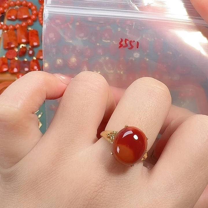 南红玛瑙银S925镶嵌戒指