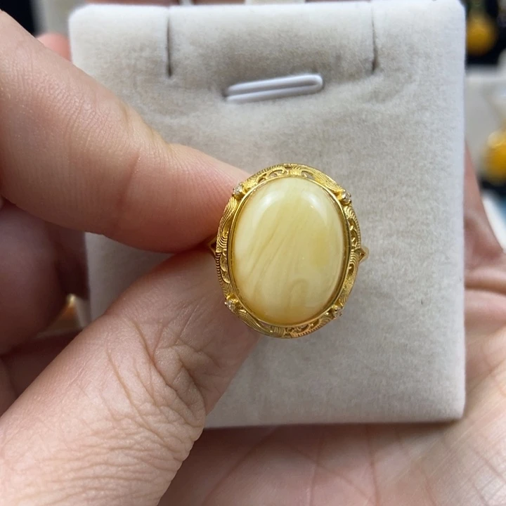 蜜蜡银S925镶嵌戒指戒指