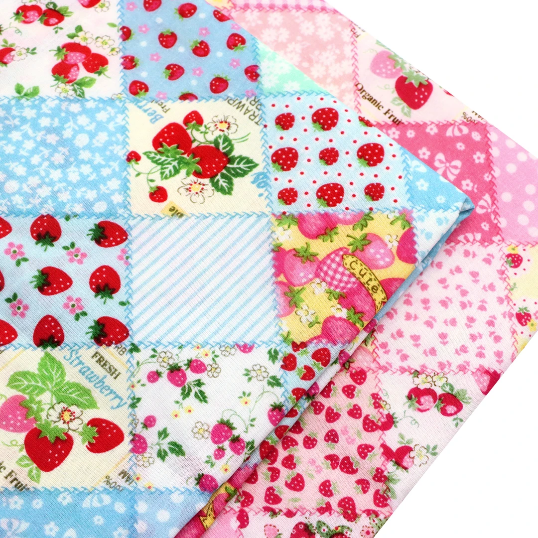 彩色格子碎花草莓全棉面料