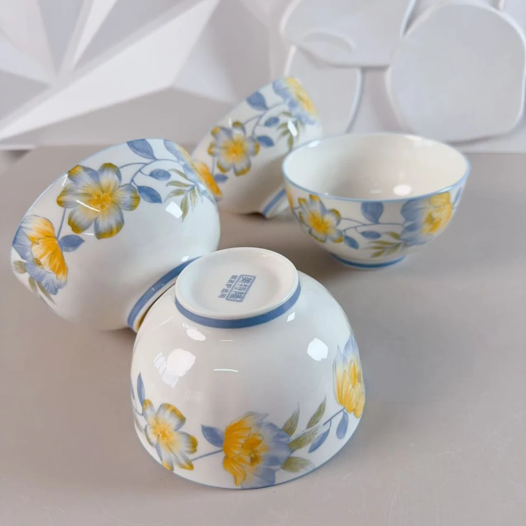 1162铃兰雨露系列高温釉下彩4.5英寸米饭碗四只装长11.5高6.5