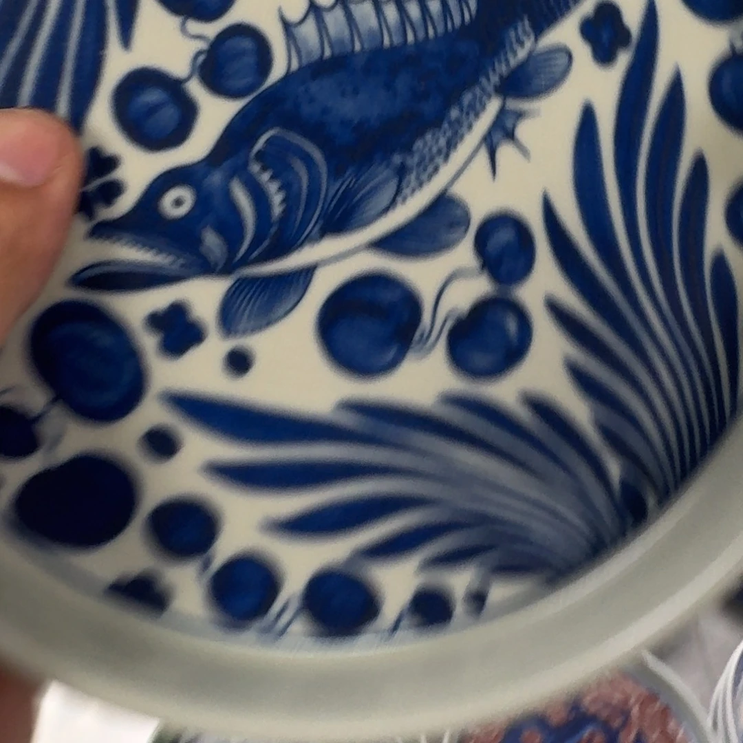 摆件青花鱼藻纹大壶承