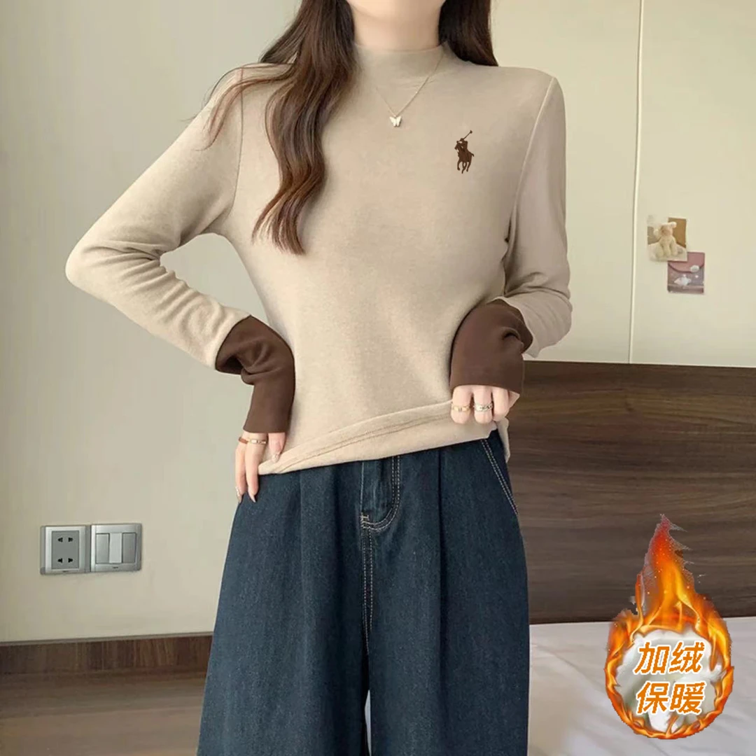清仓-加绒保暖-外贸品质半高领假两件【刺绣-战马】时尚洋气24226