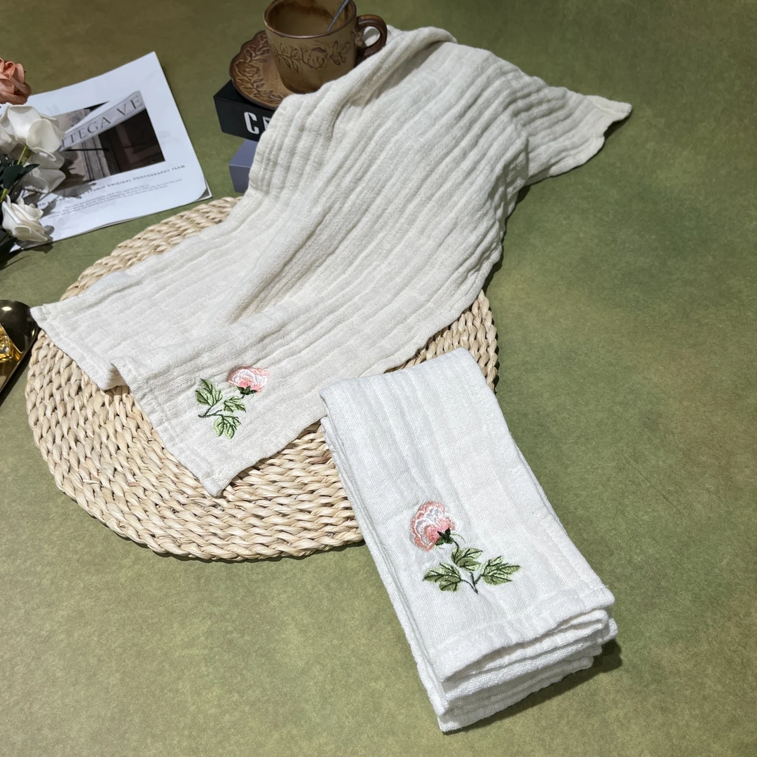 Q929外贸尾单【100麻】纯色刺绣毛巾30*65吸水速干抑菌超值3条装