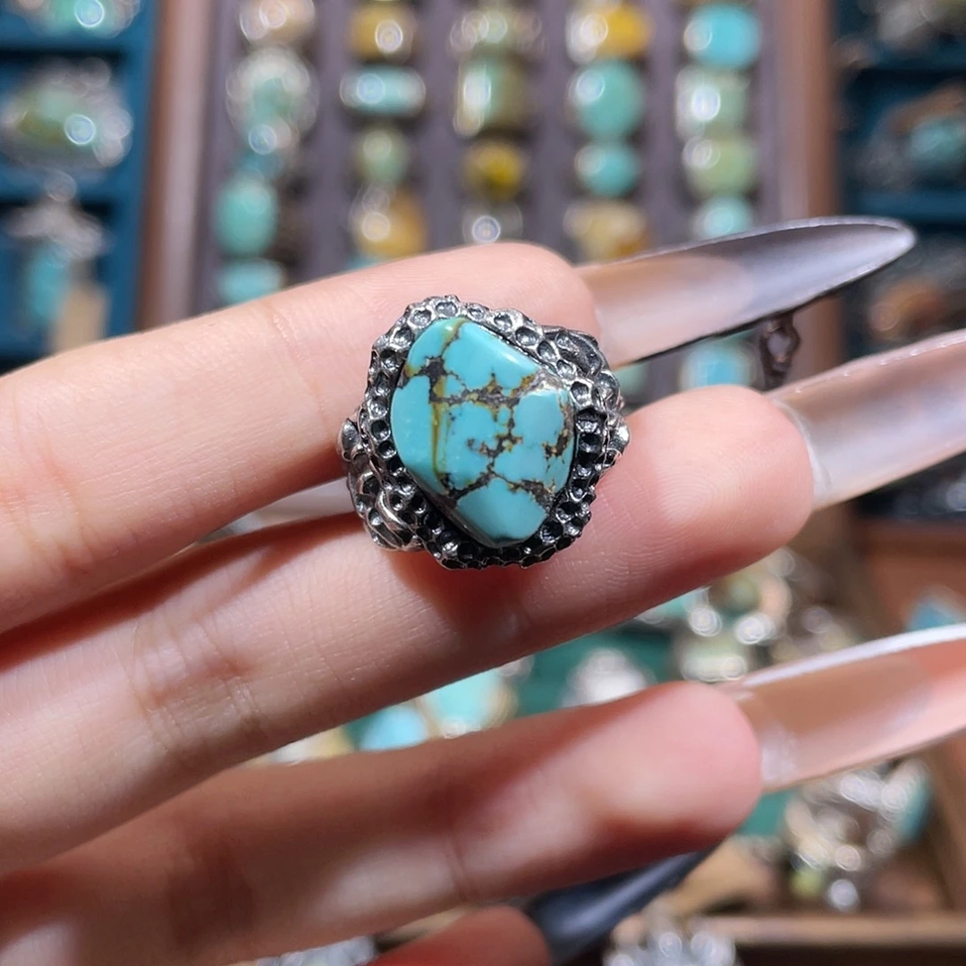 绿松石银S925镶嵌戒指