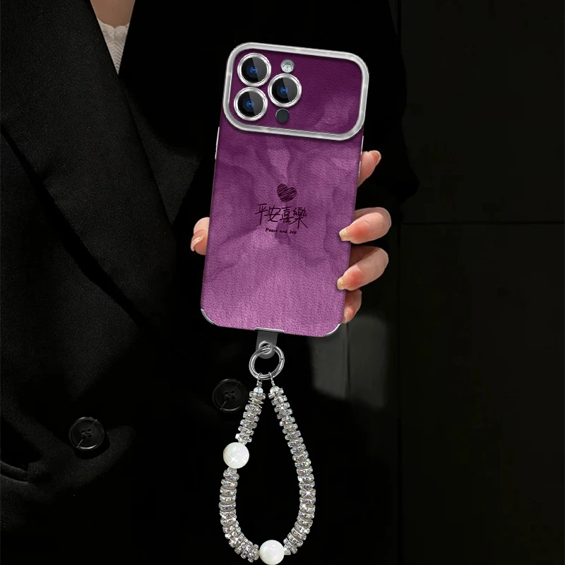 适用【苹果/oppo/华为/vivo/小米】平安喜乐紫色贴皮大视窗手机壳女