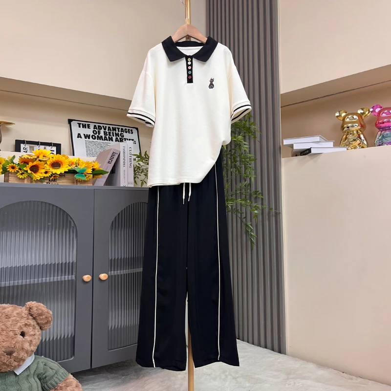 女童夏季运动休闲POLO衫短袖套装防蚊防晒薄款速干裤中大童两件套