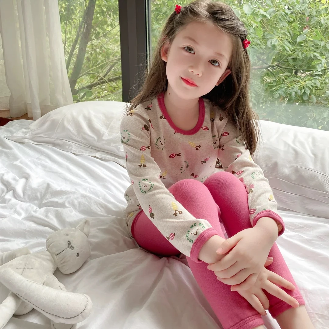 韩国女童纯棉保暖内衣套装宝宝A类无骨秋衣秋裤亲肤柔软校服神器
