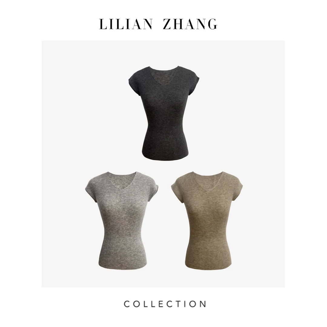 LILIAN ZHANG 春夏定制—极简薄款V领针织水溶羊毛套衫 2508001