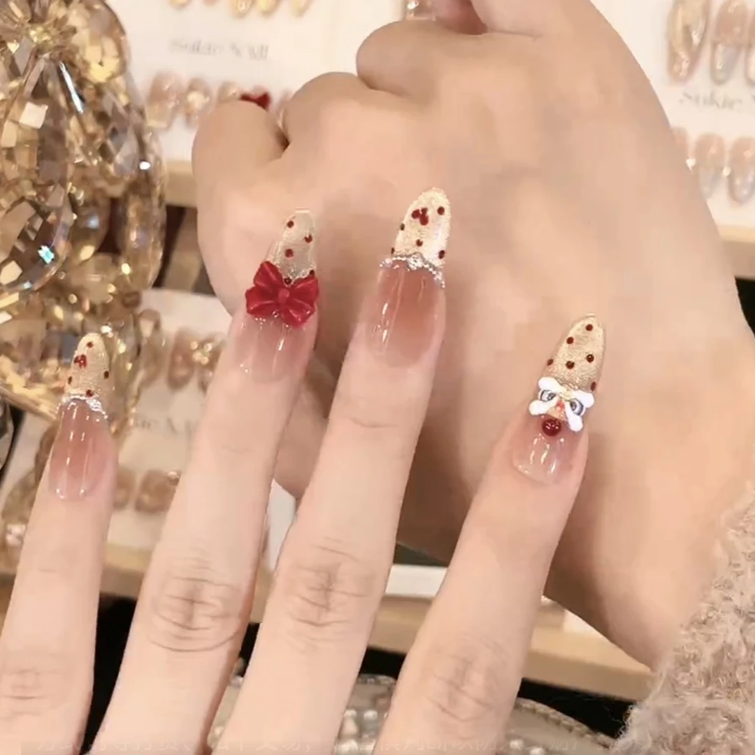 【心悦醒狮】纯手工香槟波点猫眼高级美甲穿戴式穿戴甲指甲贴片