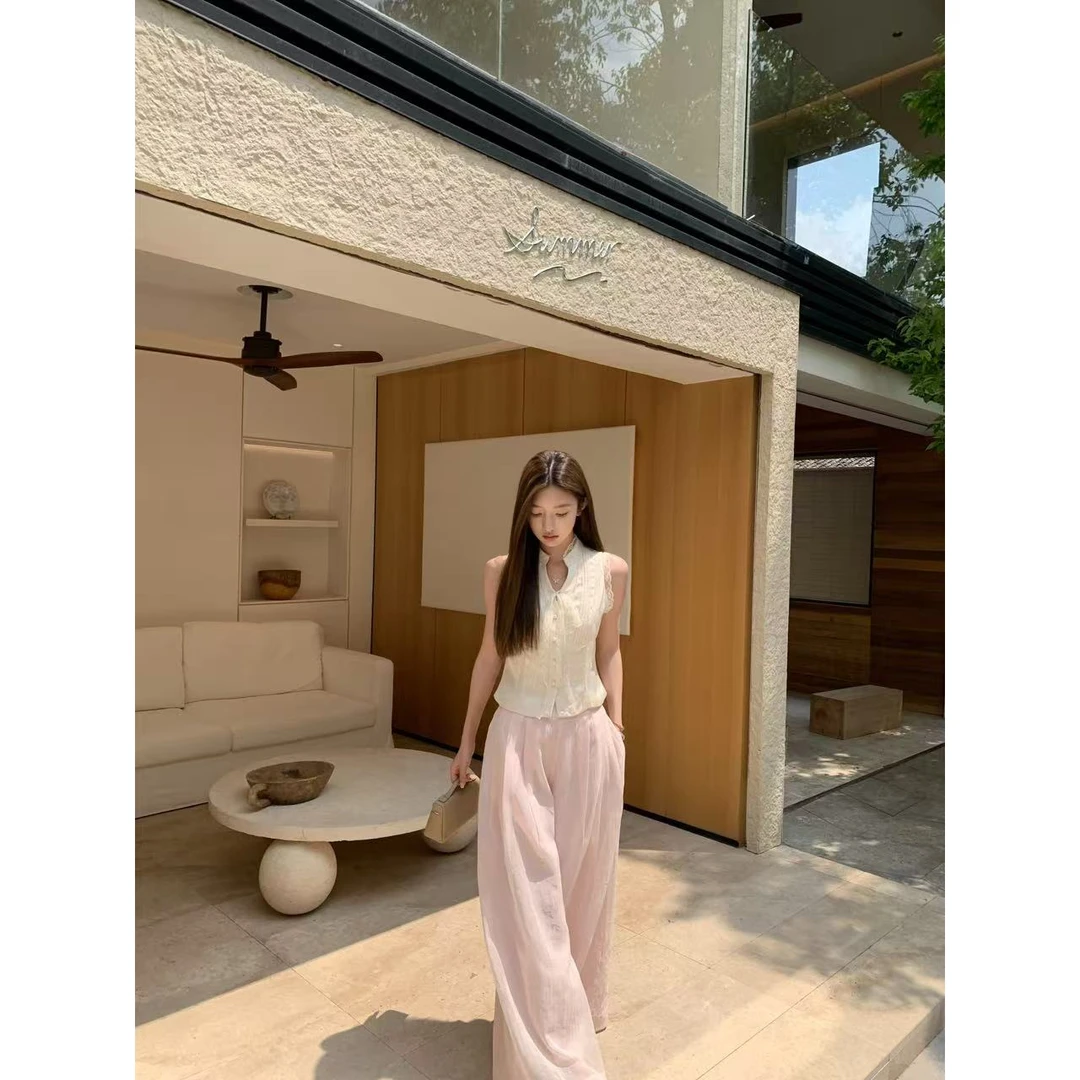 【盒子专享】樱桃气泡  百搭薄款褶皱感高腰休闲裤