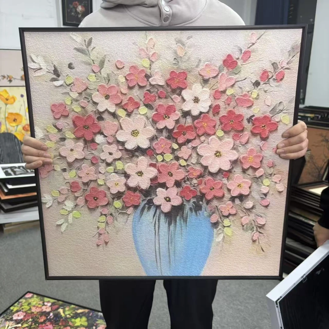 法式现代轻奢客厅餐厅沙发背景墙花卉装饰画6060