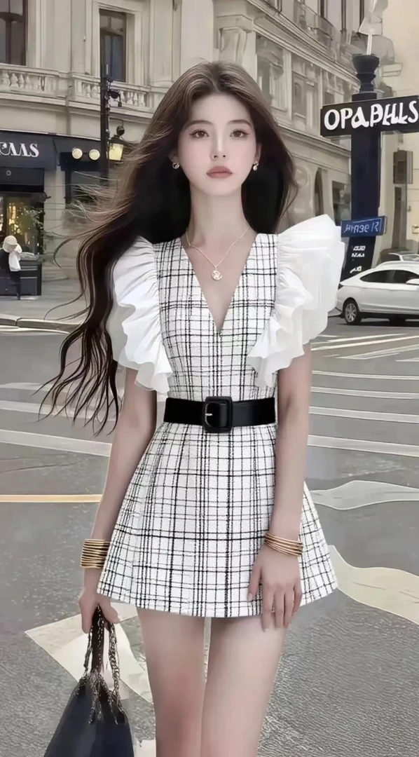 2025性感辣妹小飞袖设计感小众纯欲新款短款修身连衣裙收腰小清新