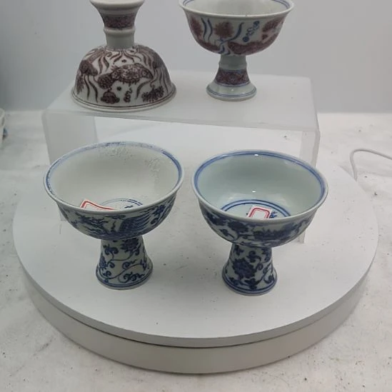 与***袍其他陶釉里红高脚杯一对全品