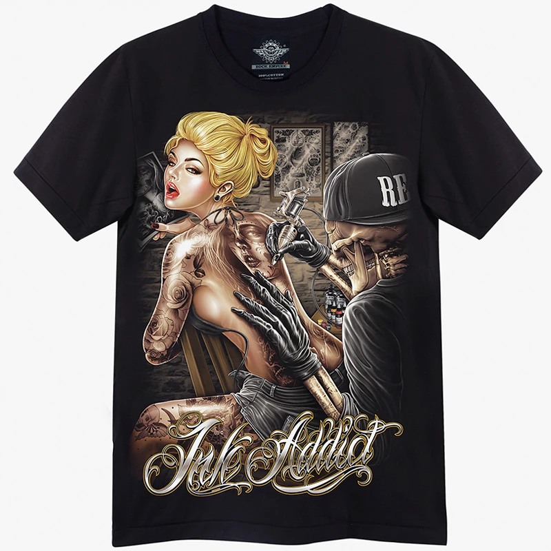 ROCKYEAH金发美女  新款设计师版刺青风格纹身女神圆领宽松印花