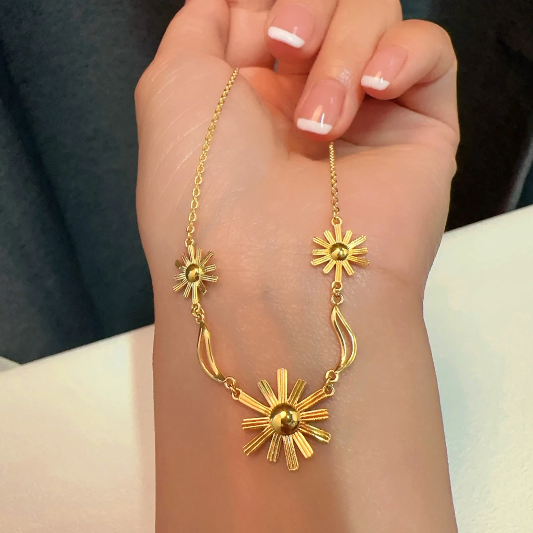 坠链均足银 足银项链XL003三太阳花项链百搭简约坠链