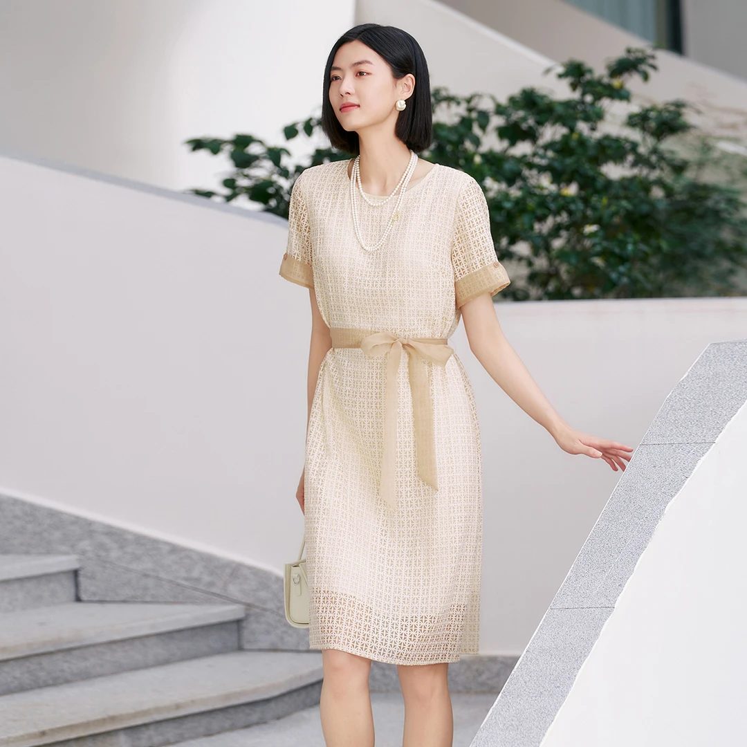 【安雅专属】歌蒂诗夏季专柜新款气质假两件短袖连衣裙 8E22L1397