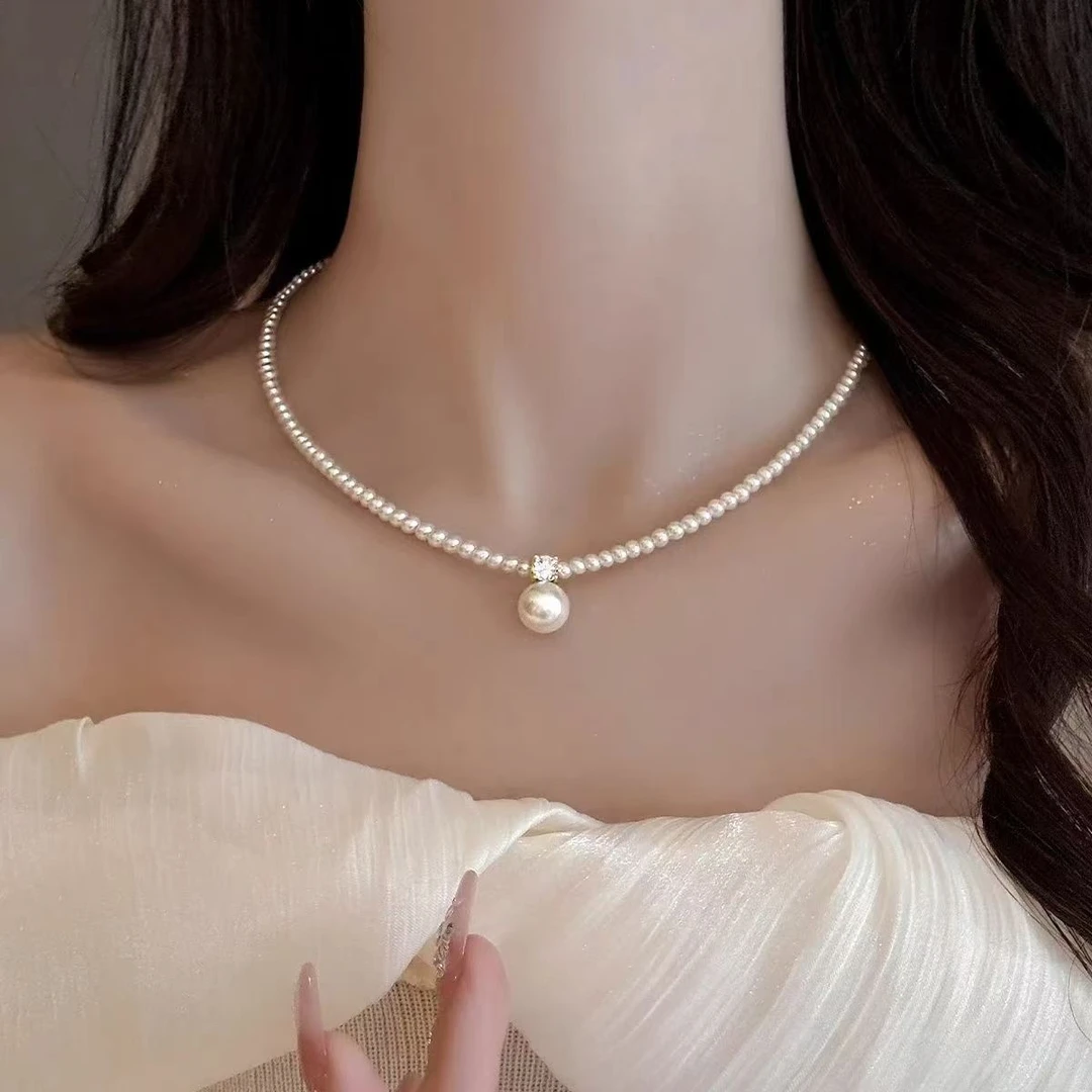 非金属仿珍珠项链 WYFS法式轻奢小众贝珠项链