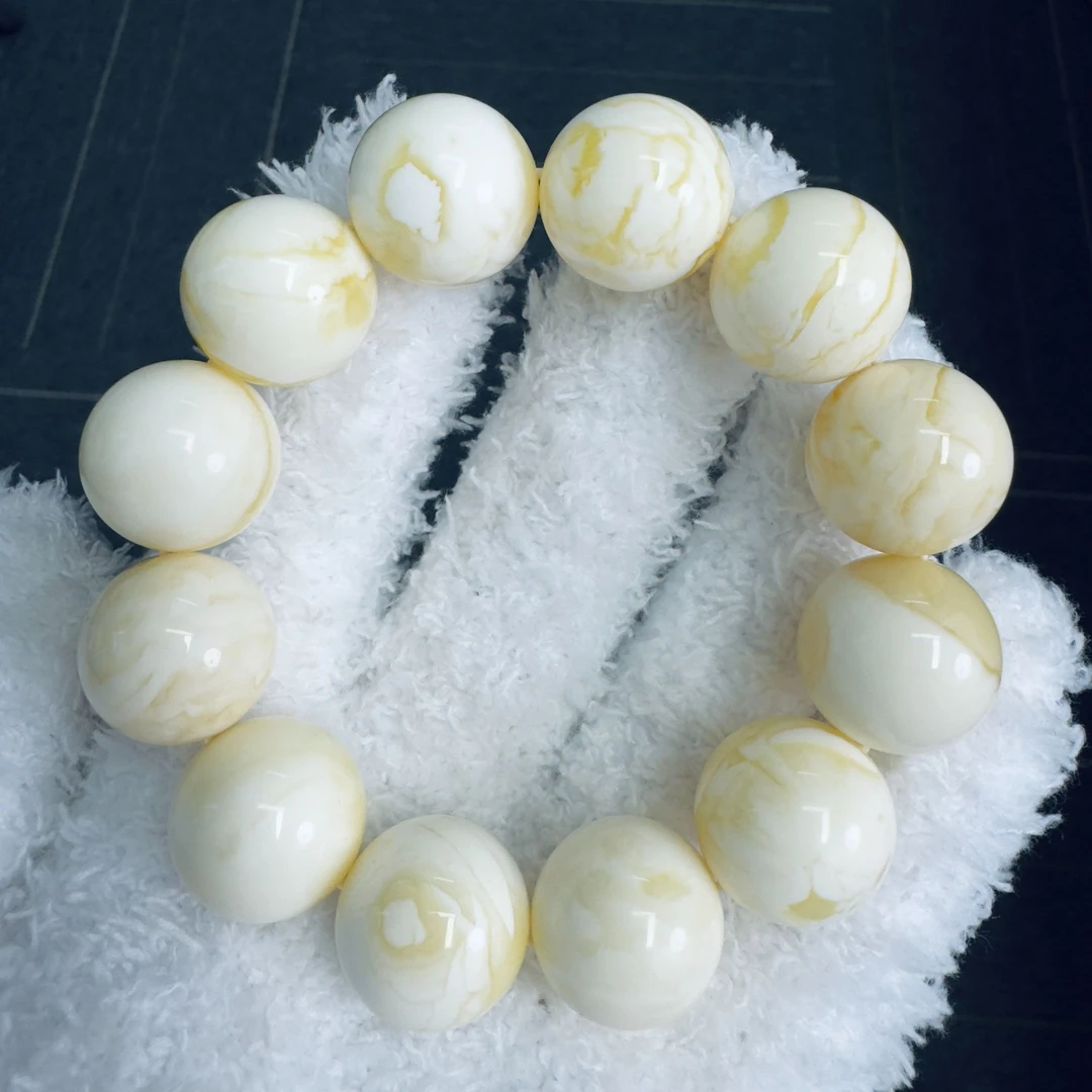 【大小姐珠宝】天然原矿蜜蜡臻品级白蜡手串18mm+珠宝玉石