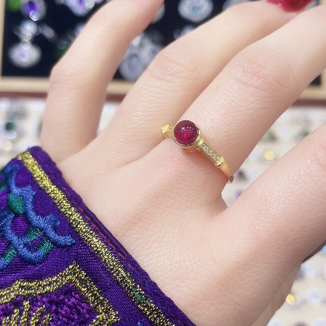 戒指银S925镀金镶嵌石榴石戒指