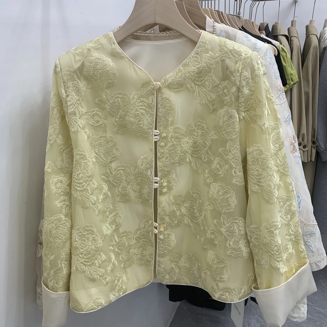 国风刺绣短外套提花设计气质开衫春夏复古绣花百搭新中式女装上衣