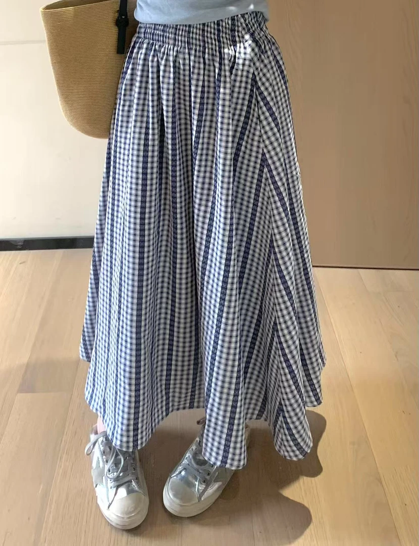 韩11夏日百搭格子半身裙肉显瘦小个子a字裙子夏季