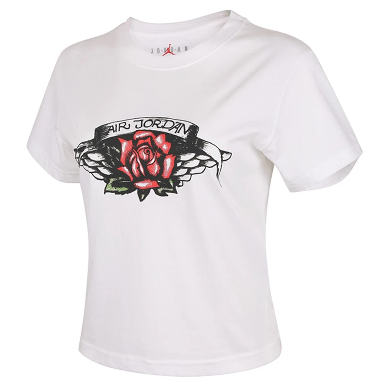 NIKE耐克女子Jordan夏季玫瑰印花透气短袖运动T恤HV0219-100