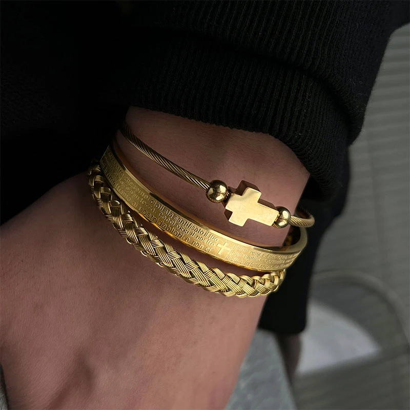 钛钢手镯 欧美金色罗马数字手链男轻奢小众叠戴手环时尚气质手饰