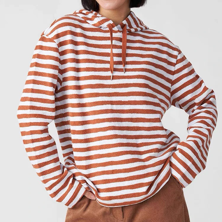女士基础百搭休闲环保棉条纹连帽卫衣MA3SYDZ0363